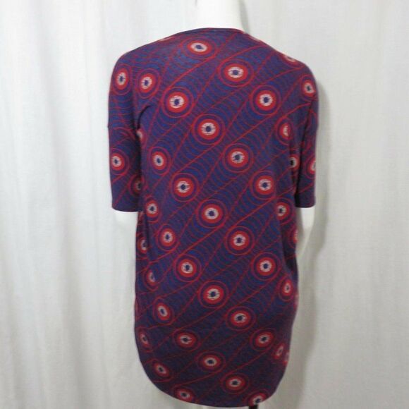 LuLaRoe XS Blue Red Spiderweb Bulls Eye Irma Tunic Shirt Top - Picture 4 of 10